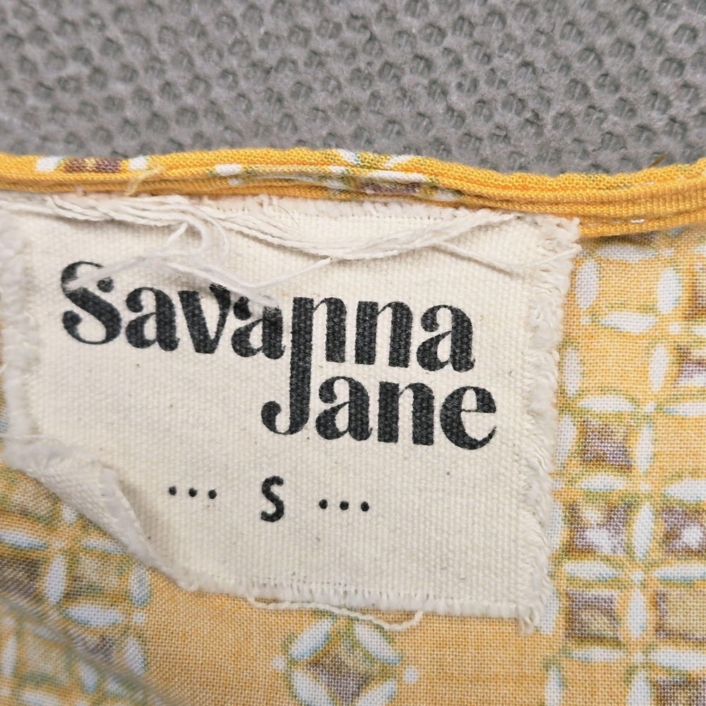 Savanna Jane Blouse Womens Small Yellow Embroidered Boho Tunic Flutter Sleeve - Picture 6 of 11
